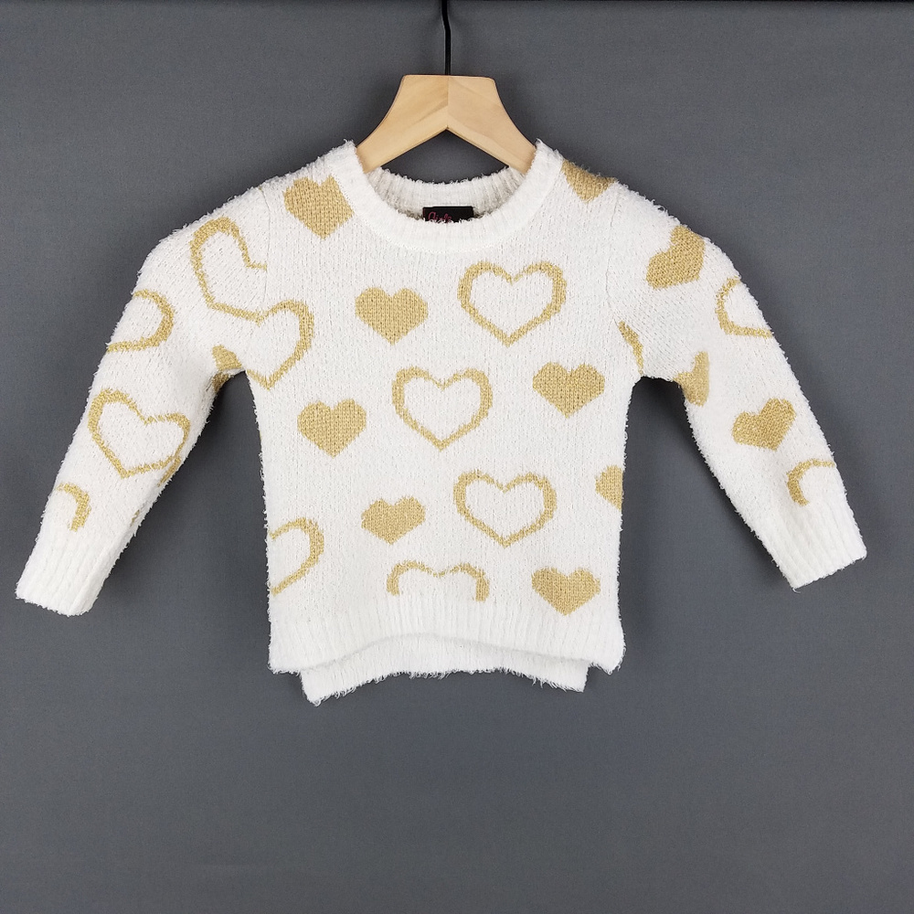 Girls Rule White Gold Heart Sweater Sz 4T
